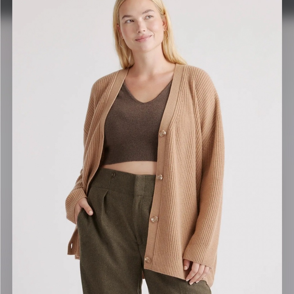 Quince Mongolian Cashmere Oversized Boyfriend Cardigan Sweater